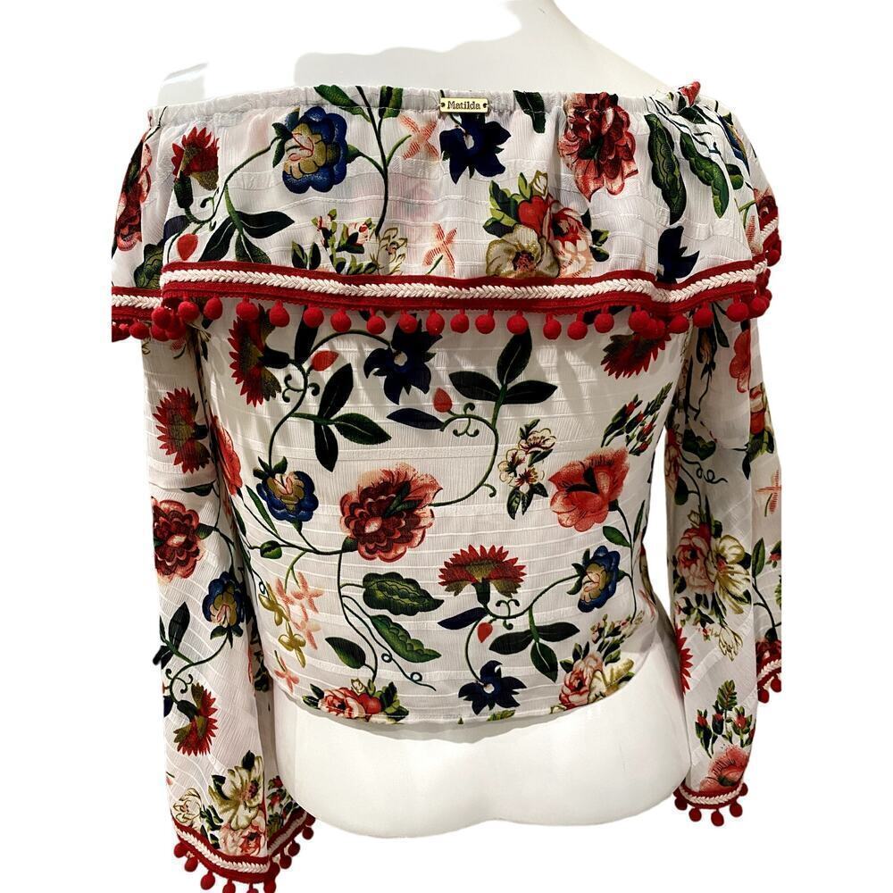 Matilda White Blouse w/ Floral Print. Size L (EUC) - Picture 2 of 7
